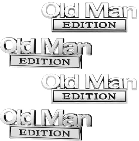 Sinbana 4pcs Old Man Edition Car Emblem, Zinc Alloy 3D Badge Waterproof Automotive Accessories for Car Truck SUV Fender Tailgate Bumper (Silver)