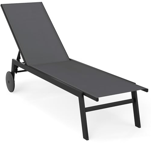 COSTWAY Sonnenliege mit Rollen, Gartenliege mit Verstellbarer Rückenlehne und schnelltrocknendem Stoff, Rollliege bis 150kg belastbar, Liegestuhl für Garten, Balkon, Terrasse (Grau)