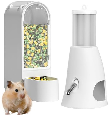 Botella de agua para hámster, juego de dispensador de alimentos y agua, plato grande para comida y bebida para hámster enano, jerbo, conejo, erizo, accesorios de jaula