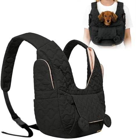 Hundbärkasse upp till 10 kg, hundväska för små hundar, hundryggsäck, handsfree hundväska, frontpaket hundbärhandduk med justerbar för promenader, utomhusaktiviteter, utomhus, utflykter, svart