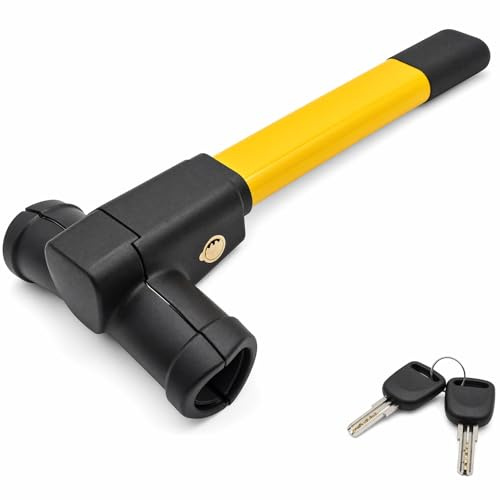 Yellow T-Bar Steering Wheel Lock Anti Theft, Durable Adjustable Steering Wheel Security Lock, Reliable Immobiliser with 2 Keys for Car, Van, Caravan