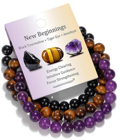 ZYNTAVA 3PCS Healing Crystal Bracelets, Gemstone Beaded Bracelet for Women Ladies, Natural Stone Bracelet New Beginning Gifts for Colleagues New Job Work Friend Goodbye