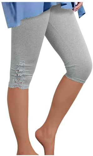 Legging Capri 3/4 pour femme avec bordure en dentelle - Opaque - Short de sport élastique - Taille haute - Pantalon de yoga - Pantalon de course 7/8 - Legging d'été stretch - Pantalon capri - Pantalon