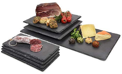 Sänger | Schieferplatte 7 tlg, Serviertablett für Käse und Snacks, Serviertablett aus Schiefer, Schiefertafel zum Beschriften, Deko Tablett, Schiefertafel in mehreren Größen, Tablett | Anthrazit