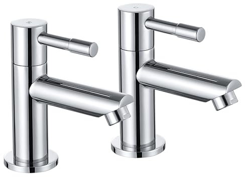 Wasserrhythm Basin Taps Pair Twin Bathroom Sink Taps Traditional Two Holes Lead-Free Stainless Steel Chrome Hot and Cold Water Wash Basin Tap 1/4 Turn 2 Holes