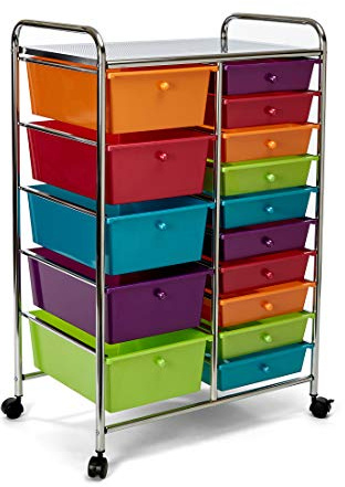 Seville Classics Rollwagen mit 15 Schubladen, Bunt, 64 x 39 x 97 cm