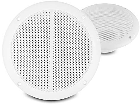 Power Dynamics MS65 6.5 Marine Ceiling Speakers Waterproof IPX5 Pair for Bathroom, Kitchen, Swimming Pool, Boats & Outdoors, 100W Max, UV Resistant, Low Profile White Finish