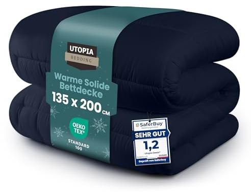 Utopia Bedding Piumone - Piumino singolo - Piumino Letto Singolo - Trapunta Singolo - 100% Microfibra in fibra cava - (Blu Navy, 135 x 200 cm 370 GSM)