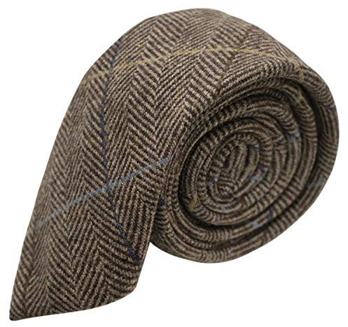 King & Priory Corbata de cuadros de espiga marrón nogal para niños, tweed, marrón, Talla única