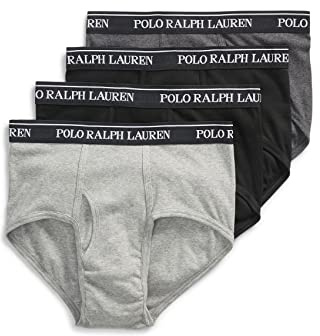 POLO RALPH LAUREN Mens Classic Fit Cotton 4-pack Briefs, Andover Heather/Polo Black, Madison Heather/Polo Black, Polo Black/Red, Medium US