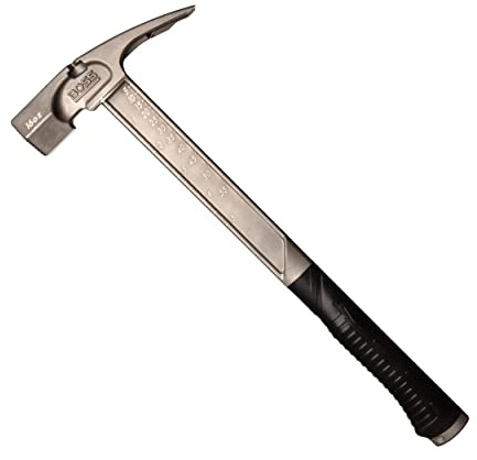 Boss Hammer 16 oz. Pro Series Titanium Hammer with Over-Molded No-Slip Rubber Grip - Construction Grade, Dual Side Nail Pullers, Milled Face - Made in the USA - BH16TIM