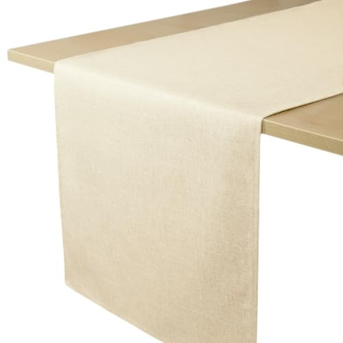 Decomira Chemin de Table Anti Tache Effet Lin - Facile à Laver et Repasser - comme Nappe de Jardin en Plein air pour Table à Manger - Beige Naturel - 40x180 cm