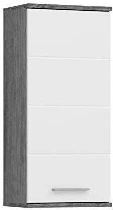 xonox.home Badezimmer Blake Hängeschrank Schrank Badezimmerschrank hängend Wandschrank Hängeschrank Bad in Front weiß Hochglanz Korpus rauchsilber Nb.ca.35x77x25 cm