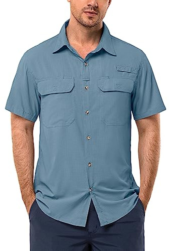 33,000ft Men's UPF 50+ UV Protection Short Sleeved Shirts Quick Dry Button Down Shirts Cooling Hiking Shirt for Travel Safari Fishing