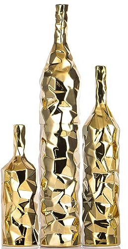 Grand vase de sol, vases hauts dorés pour décoration de sol de salon, vase de sol doré, vase d'art moderne, vase en céramique argentée, vase à fleurs au design irrégulier abstrait, vase décoratif