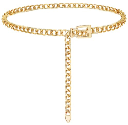 FIORETTO Chain Belt for Women Metal Belts Fashion Chunky Link Waist Belts for Dress Gold Length 43in