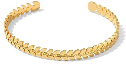 YAHOYA Declaración de Acero Inoxidable Oreja de Trigo Brazalete Abierto 18k Chapado en Oro Oreja Pulsera de Trigo