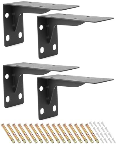 QWORK® 4 Stück Metall Regalwinkel Wandregalhalter Winkel 90 Grad Regalhalterung - Solider Stahl Einteilig Geformt - 140 x 100 mm - bis 120 kg Belastbar - Schwarz Matt