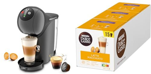 NESCAFÉ DOLCE GUSTO Krups KP243B Genio S Coffee Capsule Machine, 15 Bar, Ultra Compact, High Pressure, Over 30 Coffee Creations, Selectable Drink Size, Auto Shut-Off, Anthracite mit Latte Macchiato