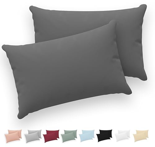 Twinzen® Kissenbezug 40x70 (2er-Set) - 100% Jersey Baumwolle 150 GSM Kissenbezüge - Anthrazit - Für Kissenbezüge 40x70 cm - Kissenhülle - Kissenbezug mit Reißverschluss - Oeko-Tex Zertifiziert