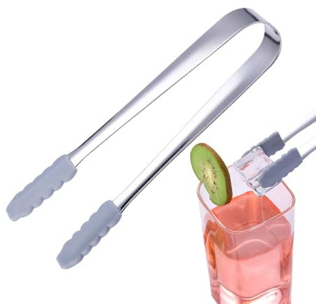 Eiszange - Zuckerzange | Eisklemme aus Edelstahl | Eiszange für den Gefrierschrank mit Silikonhüllen | Buffet-Servierzange | Zange für Dessertzange, Lebensmittelklammern für Teeparty, Kaffee, Bar, Küc