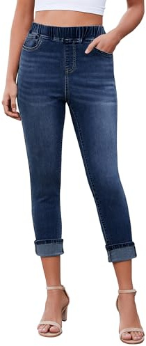 LookbookStore Slimming Jeans for Women Women's High Rise Tapered Jeans Womens Pull on Jeans Nightfall Blue Size Large Size 12 Size 14
