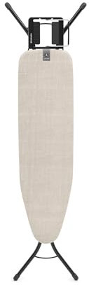 Brabantia Ironing Board A, 110x30cm - Denim Grey | 100% Fairtrade Cotton | Compact & Stable Design | Adjustable Height & Steam Iron Rest | Child & Transport Locks
