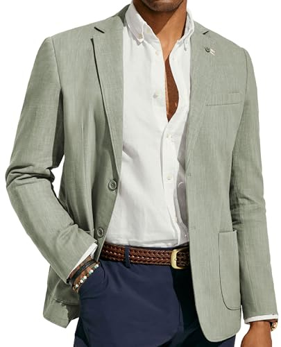 PJ PAUL JONES Chaqueta de vestir para hombre, de lino, moderna, informal, deportiva, corte regular, 2 botones, para negocios, verde claro, XL