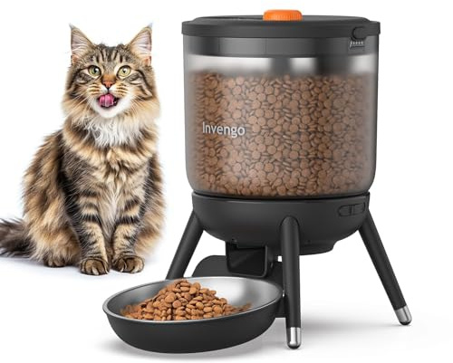 Invengo Distributeur Croquettes Chat Automatique Programmable, Double Alimentation Électrique, Conception Anti-Insecte, Trémie 3L – Distributeur de Croquettes pour Chat et Petit Chien, Noir