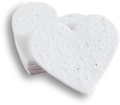 BLOOMING Cuori di carta seminata – Set di 25 bomboniere da semina vergine, 6,3 x 6,3 cm, 300 g/m2, bianco vergine, semi di fiori selvatici biodegradabili