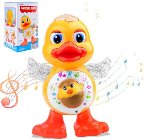 Musical Dancing Duck Toy, Musical Interactive Toy Duck, Talking Ducks for Toddlers, Pato Amarillo Eléctrico Cantor , Juguete Musical, Waddling with Songs & Flashing Lights for Motor Skill Development