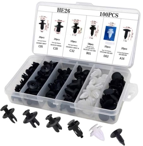 100 Pièces Clips de Fixation Voiture, Rivet Clips Voiture Universel, Plastique Rivets Fixation de Protection Noir, 6 Taille Clips Agrafes Carrosserie pour Pare-Chocs Porte de Voiture Fender Push Kit