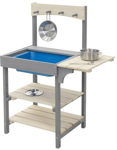 Joyz Cuisine d'Été pour Enfants en Bois Massif, Accessoires en Acier Inoxydable et Évier Amovible, Kitchenette Extérieure, Station de Jeux pour Jardin Résistant aux Intempéries, à partir de 3 Ans