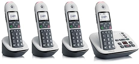Motorola CD5014 Big Button Cordless Landline Home Phone, Quad Handset Pack