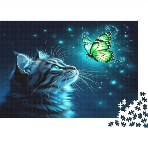 Gato en Luz Nocturna Puzzle de 1000 Piezas Papel para Adultos Escena Mariposa Puzzle para Toda la Familia Relajante Hogar 52x38cm/1000pcs