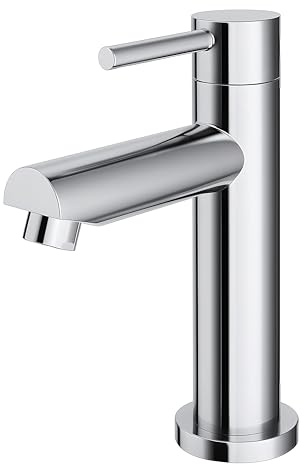 JOHO Kaltwasserhahn Gäste WC, Kaltwasserarmatur mit Auslauf Höhe 92 mm, Waschtischarmatur Waschbeckenarmatur Einhebelmischer für Kaltwasser mit Anschlussschlauch Chrom