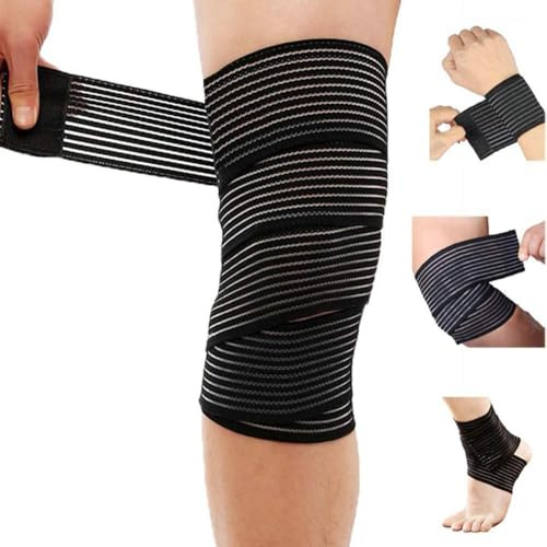 Extra Long Elastic Knee Wrap Compression Bandage Brace Support for Legs, Plantar Fasciitis, Stabilising Ligaments, Joint Pain, Squat, Basketball, Running, Tennis, Soccer, Football (Black-1pcs)