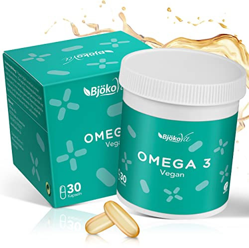 BjökoVit OMEGA 3 KAPSELN | Hochdosiert & Vegan | pflanzenbasiertes DHA und EPA aus Algenöl | Reines und VEGANES Omega-3