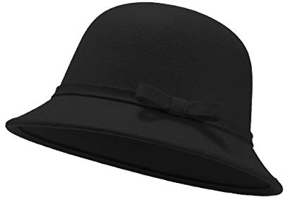Women Felt Hat, Bucket Hat, Adjustable Vintage Bowler Suede Wool Hat with Bowknot Black
