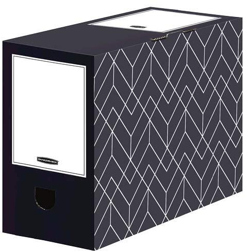 BANKERS BOX Juego de 5 cajas de archivador A4, serie Décor para oficina y hogar, 150 mm de ancho de lomo de cartón ondulado 100% reciclado, color/diseño: azul medianoche