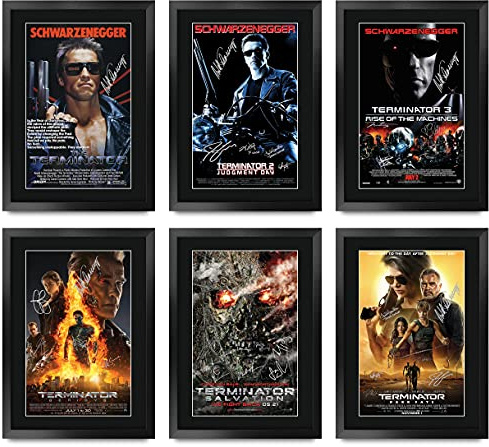 HWC Trading FR A3 Terminator-Kollektion Schwarzenegger Geschenke Gedrucktes Poster Signiertes Autogramm-Bild für Film-Memorabilia-Fans – A3 gerahmt