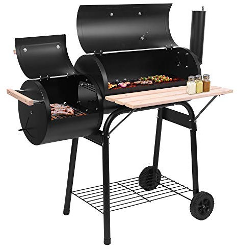 Outvita BBQ kolgrill, utomhus uteplats grillspis med offsetrökare, hjul och bricka för balkongpicknick, fest och camping