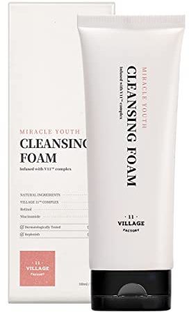 VILLAGE 11 FACTORY Espuma limpiadora Miracle Youth (100ml) Retinol, Niacinamida, Fórmula Vegana Cremosa y Suave (Miracle Youth Cleansing Foam)