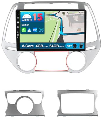 JOYX Android 14 IPS bilradio passar Hyundai I20 (2012–2014) – [4G 64G] – inbyggd DSP/Carplay/Android bil – kamera + MIC – 9 tum 2 Din – rattkontroll WiFi DAB 360-kamera fast båt AHD 4G BT