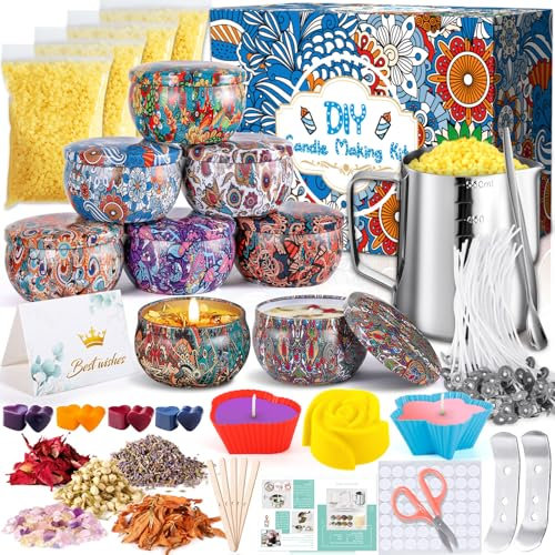 NCKIHRKK Kerzen Selber Machen Set, DIY Duftkerze Geschenke Set, 8 Kerzendosen, 8 Trockenblumen, 8 Farbblöcken, Kerzen Gießen Set Erwachsene Kinder Kerzenherstellung Kit Candle Making Diy Set