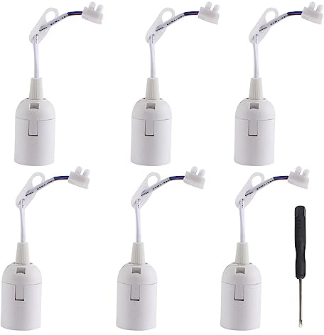 LbsAMP 6 Pièces E14 Douille de Lampe Blanche avec Câble 2A 250V avec 1 Tournevis Douille de Rechange Chantier Support D'ampoule Douille Ampoule Plafond - Max.60w