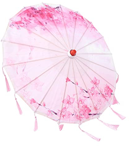 Paraguas de Papel Engrasado y Seda de Bambú Chino con Borlas y Paraguas de Danza Clásica A Prueba de Lluvia para Fiestas de Boda y Disfraces de Fotografía (Rosa)
