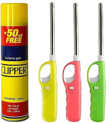 BML 3 x Candle Lighter Long reach Adjustable Flame Safety Lock Windproof Refillable Lighter For Kitchen BBQ Candles Camping Gas Stove Cooking and Outdoor Cooking (Assorted Colours)