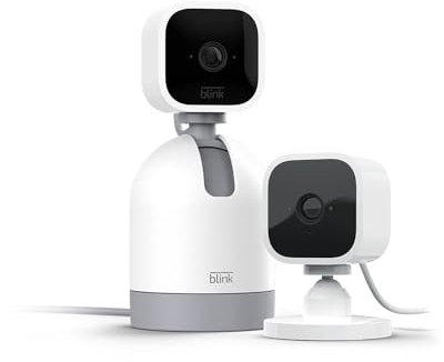 Blink Mini Pan-Tilt (1 Camera) + Blink Mini (1 Camera) | Indoor plug-in smart security camera, HD day and night video, two-way audio, easy setup, Alexa enabled, Blink Subscription Plan Free Trial