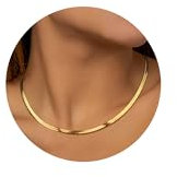 Finrezio Kette Gold für Damen 14K Vergoldete Schlangen Kette Choker Edelstahl Halskette Fischgräten Kette für Frauen Geschichtete Verstellbare Halskette Schmuck Geburtstagsgeschenk 14/15/16 (L)